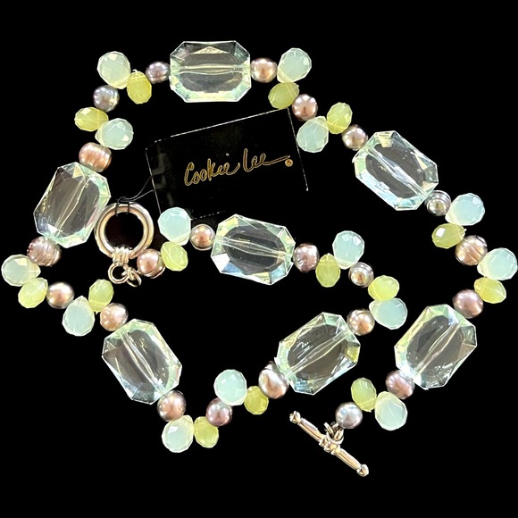 🐠Green Serene Sea Glass & Freshwater Pearl Necklace by Cookie Lee - Picture 3 of 7